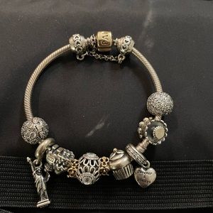 Pandora two toned with 10 charms